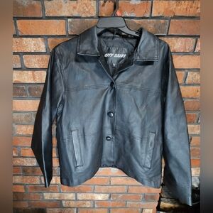 City skins button-down leather jacket